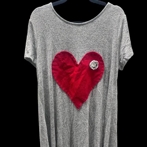 Source Unknown Dresses & Skirts - Gray and Red Heart Handsewn Dress